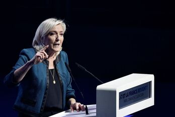 Le Pen, en un mitin de la campaña europea.