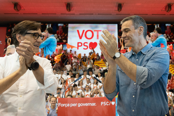 Illa y Sánchez, en un acto de campaña del PSC.