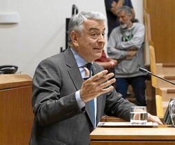 Javier De Andrés, portavoz del PP, durante su intervención en la Cámara de Gasteiz.