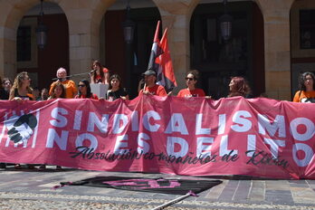 Movilización en apoyo a Las Seis de La Suiza en Xixón el pasado 15 de junio.
