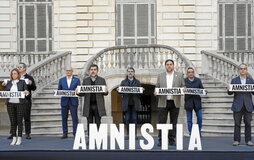 Acto de líderes independentistas catalanes por la amnistía, en 2021.