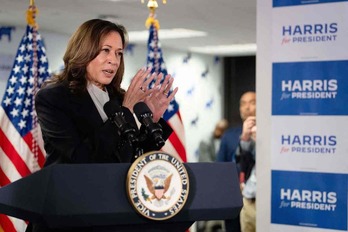 Kamala Harris el lunes, en la sede de campaña de su partido en Wilmington, Delaware.