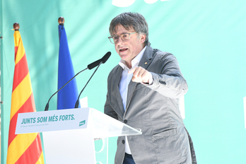 El president Puigdemont, en el acto de Junts de este sábado en Els Banys d'Arles i Palaldà.