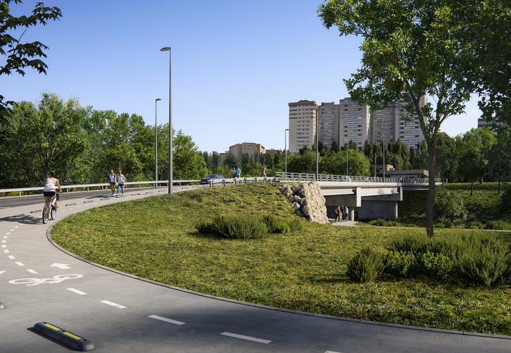 Recreación del nuevo puente que conectará Barañain con el polígono de Landaben.