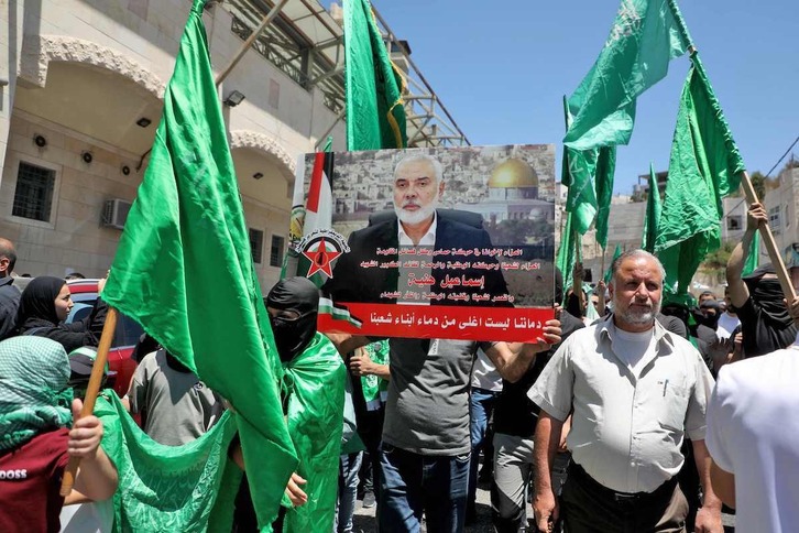 Protesta en Hebrón por la muerte de Haniyeh.