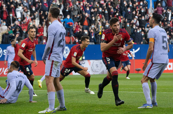 David García, tras marcar un gol al Barcelona en El Sadar en 2021.