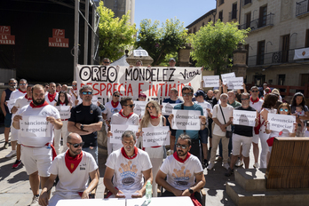 Rueda de prensa de la plantilla de Mondelez, durante la huelga. 