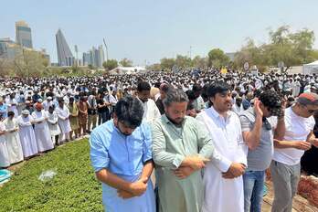 Un momento del multitudinario funeral tributado a Haniyeh en Doha.