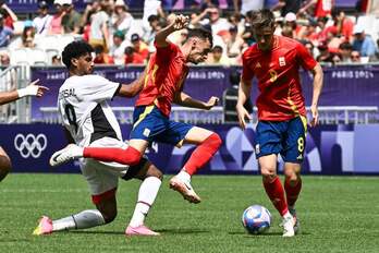 Turrientes y Oroz durante el duelo de la fase de grupos frente a Egipto. 