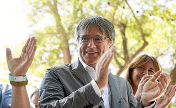 El expresident Carles Puigdemont durante la celebración del cuarto aniversario de la fundación de Junts hace 15 días.