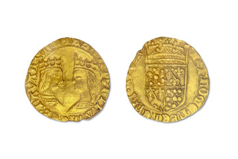 Imagen del ducado de oro de Juan de Albret y Catalina de Foix adquirido recientemente por el Museo de Nafarroa.