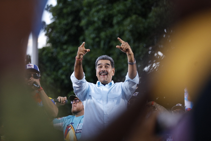 Nicolás Maduro, durante una marcha chavista para defender su victoria electoral, el pasado sábado en Caracas. 