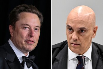 El propietario de X, Elon Musk, y el juez Alexandre de Moraes.