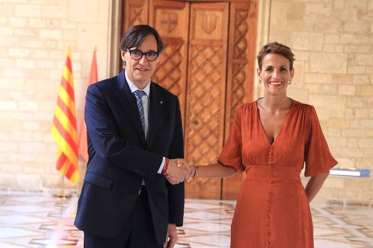 Illa y Chivite, durante la reunión de este lunes en el Palau de la Generalitat de Catalunya. 