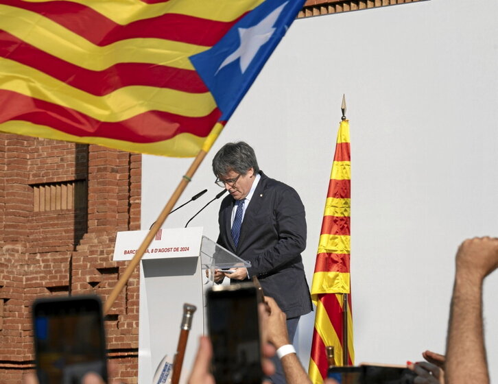 Puigdemont, durante su intervención en Barcelona hace ahora un mes.