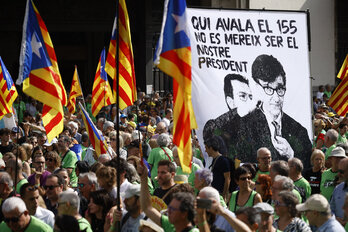 Pancarta en Barcelona con motivo de la Diada. 