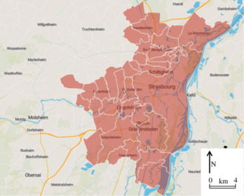 Mapa de la Eurometrópoli de Estrasburgo.