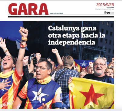 Portada de GARA del 28 de septiembre de 2015.