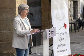 Pilar Garaialde, durante su intervención en el acto de Egiari Zor.