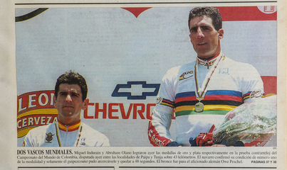 Portada de EGIN sobre el oro y plata conseguidos por Miguel Indurain y Abraham Olano en el Mundial de Contrarreloj de 1995.