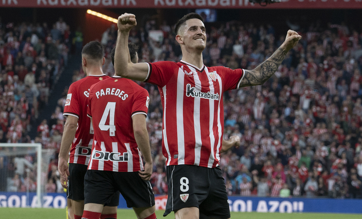 Sancet celebra un gol ante el Villarreal.