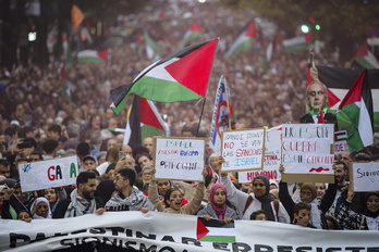 Palestinarekin elkartasuna adierazteko eta Israelen sarraskia salatzeko iazko urriaren 28an Bilbon egin zen manifestazioa.