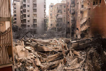 Escombros de edificios bombardeados en Dahiye, en Beirut.