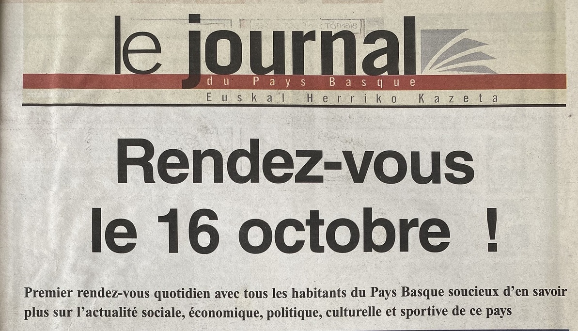 ‘Le Journal du Pays Basque’-ren lehen alearen azala. 