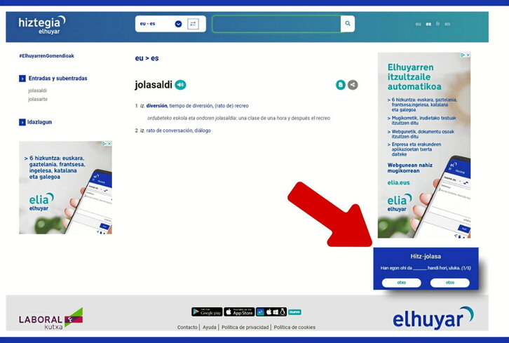 Elhuyarrek sortu duen hitz-jolasa, Hiztegiaren atarian.