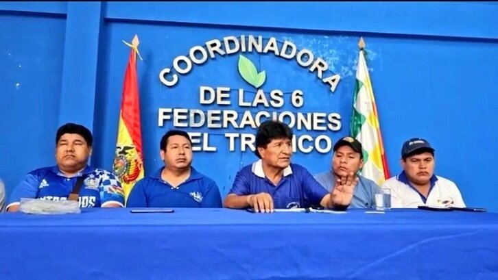 Evo Morales, durante la comparecencia en la que ha anunciado que inicia una huelga de hambre.