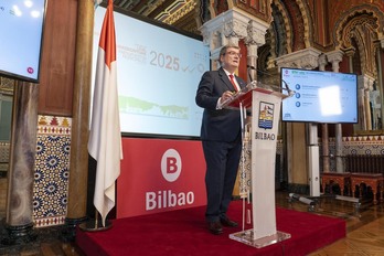 El alcalde Juan Mari Aburto durante la presentación de los presupuestos para 2025.