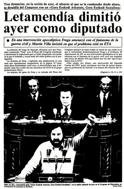 Portada de «Egin» del día siguiente, con la imagen icónica de «Ortzi» levantando el puño en el Congreso.