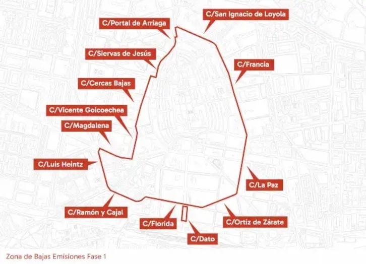 Zona que abarcará la primera fase de la ZBE de Gasteiz.