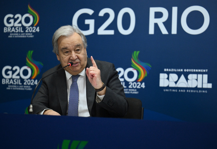 Antonio Guterres, secretario general de la ONU, en una rueda de prensa previa al G20.