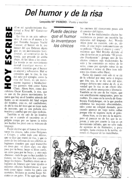 «Del humor y de la risa», columna que publicó Leopoldo María Panero en ‘Egin’ el 16 de diciembre de 1996.