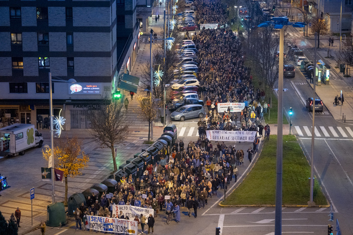 Inicio de la manifestación en favor del pueblo palestino de este sábado en Iruñea.