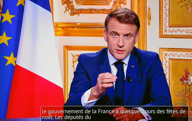 El presidente francés, Emmanuel Macron, durante su discurso televisado.