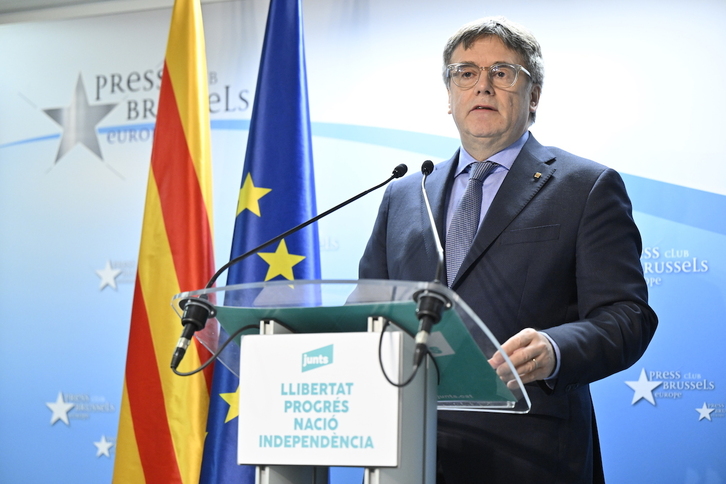 Puigdemont, durante su conferencia en Bruselas, este lunes.