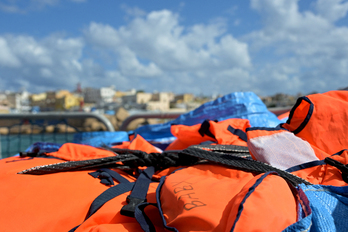 Chalecos salvavidas en Lampedusa.