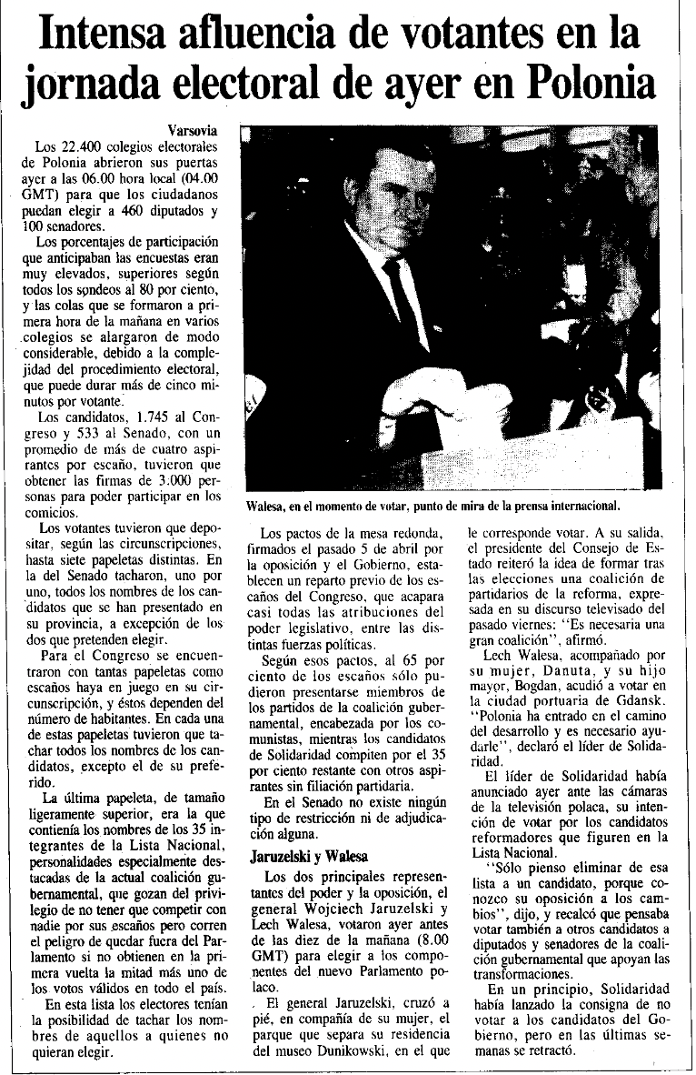 Recorte de «Egin» el día después de las elecciones de 1989.