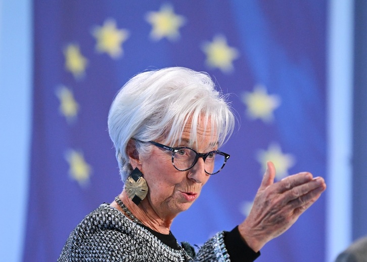 La presidenta del BCE, Christine Lagarde, durante su comparecencia tras la reunión de este jueves.