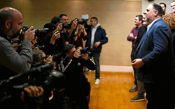 Oriol Junqueras valoró los resultados de la jornada electoral ante la prensa.