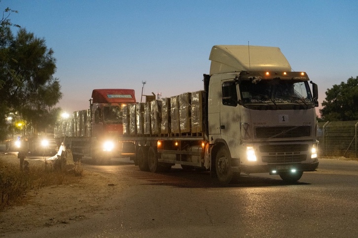 Camiones con ayuda humanitaria para el norte de Gaza, el pasado mes de abril.