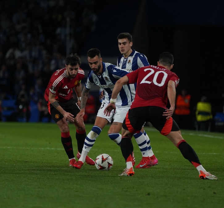 Brais, goleador en la victoria de la Real en Old Trafford en 2022, durante un lance del choque de la pasada semana.