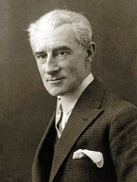 Maurice Ravel, konpositore ziburutarra; Parisen hazia eta, ondoren, mundu osoan konposatzen ibilia.