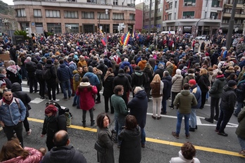 Imagen de la movilización este mediodía en Bilbo.